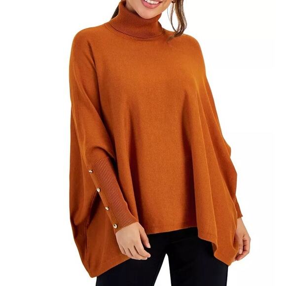 JM Collection Poncho Turtleneck Sweater in Deep Rust Size 1X New without Tag - Picture 1 of 10